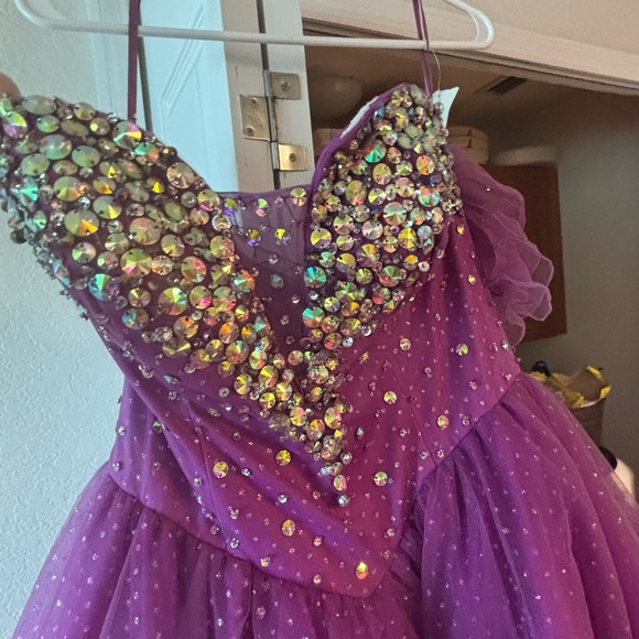 Allure Bridals Purple Sequin Tulle Ball Gown with Puffy Sleeves - Picture 11 of 17